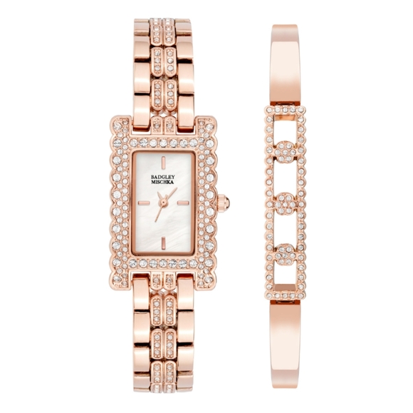 BADGLEY MISCHKA Crystal Embellished Rectangle Face Watch - Picture 1 of 6